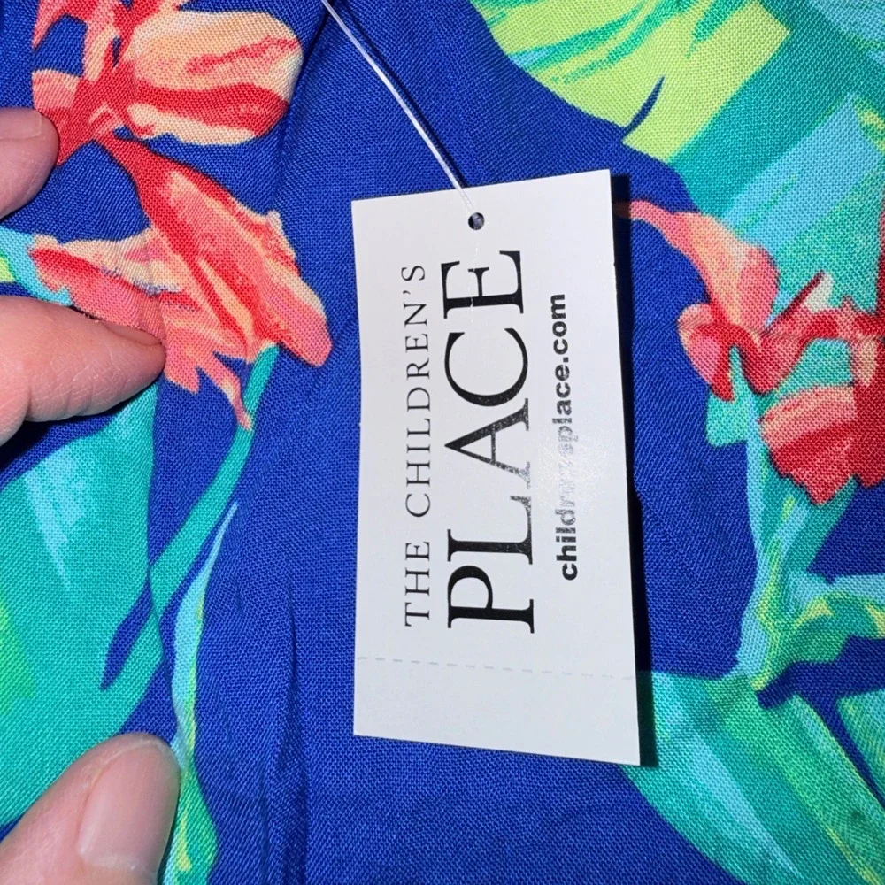 The Childrens Place Tiered Dress Toddler 2T New Tropical Floral Renew Blue